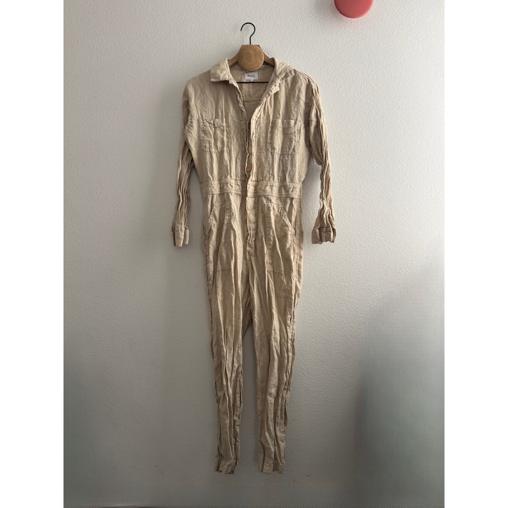 MATE the Label Linen Long Sleeve Utility Jumpsuit Size Medium